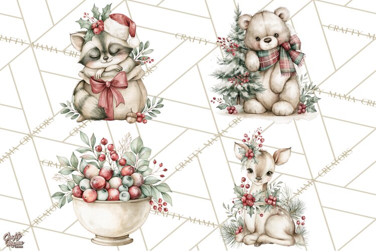 Watercolor Christmas Clipart PNG, Holiday Graphics PNG example image 1