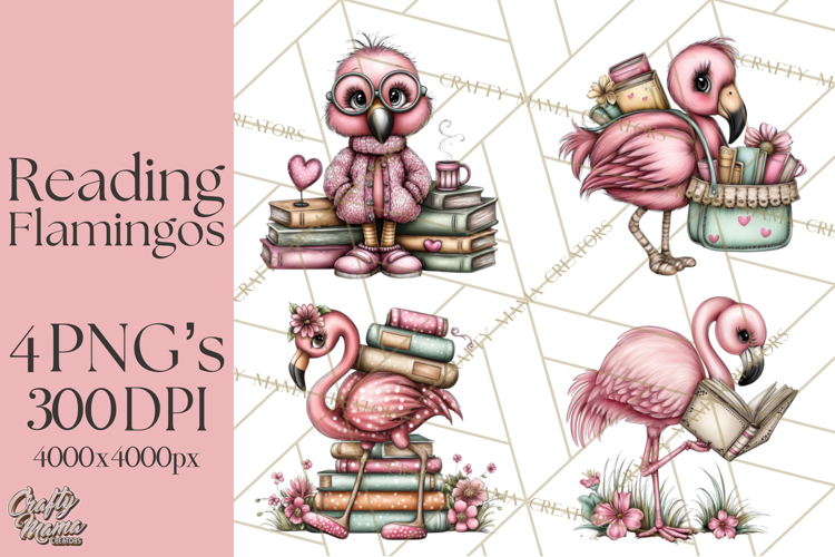 Flamingo Librarian Reading Clipart PNG