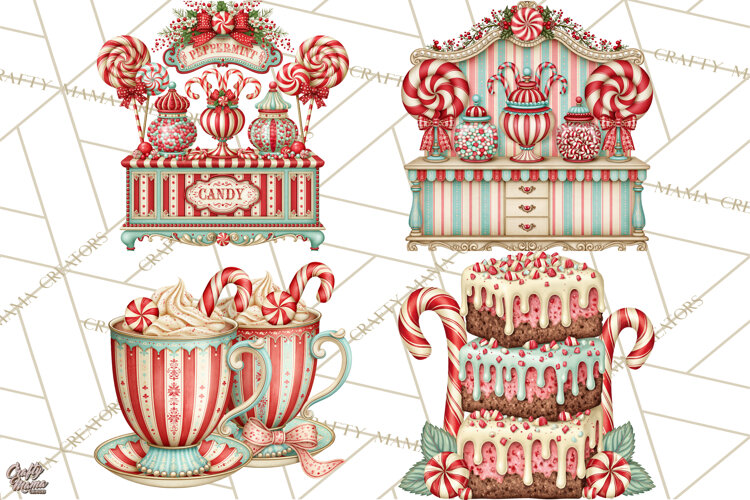 Whimsical Peppermint Bakery PNG Christmas Clipart example image 1