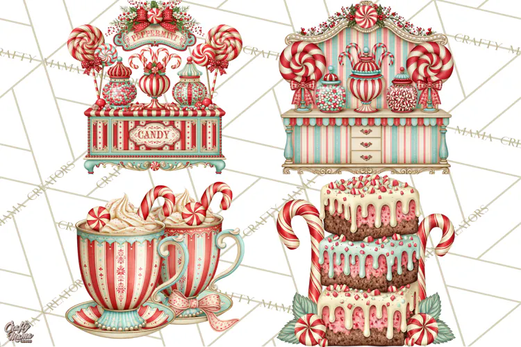 Whimsical Peppermint Bakery PNG Christmas Clipart