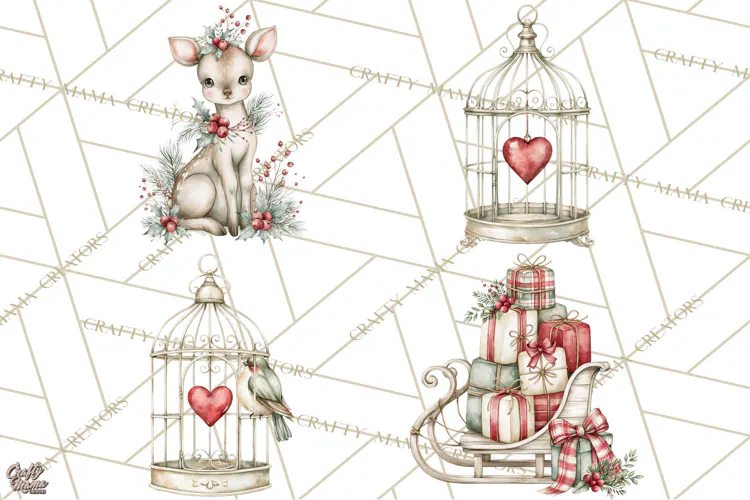 Watercolor Christmas Clipart PNG, Holiday Graphics PNG
