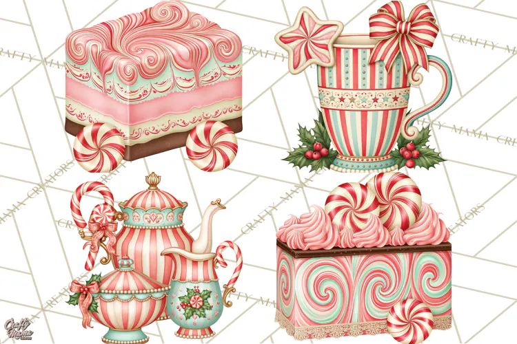 Whimsical Peppermint Bakery PNG Christmas Clipart