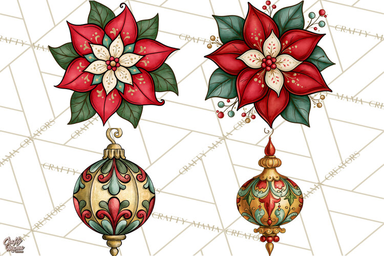 Vintage Christmas Clipart Accessories, Holiday Doodle PNG example image 1