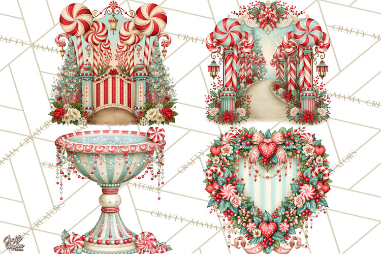 Whimsical Peppermint Garden PNG Christmas Clipart example image 1