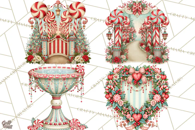Whimsical Peppermint Garden PNG Christmas Clipart