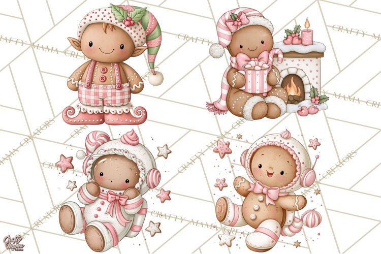 Pink Gingerbread Clipart PNG, Cute Christmas Gingerbread example image 1