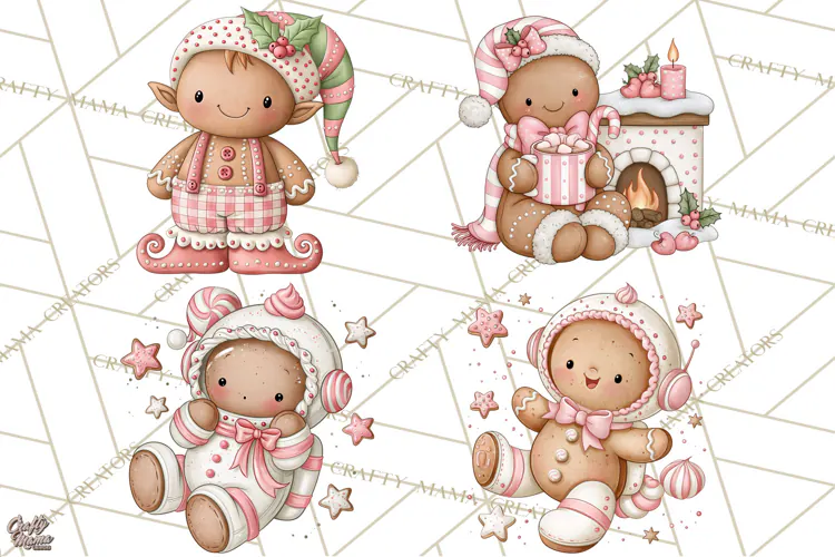 Pink Gingerbread Clipart PNG, Cute Christmas Gingerbread