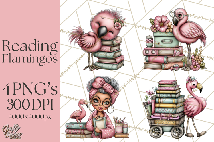 Flamingo Librarian Reading Clipart PNG