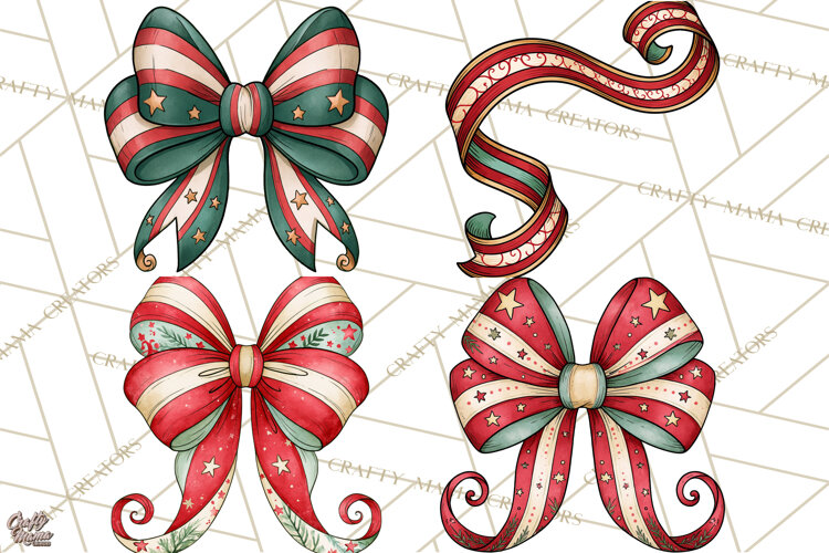 Vintage Christmas Clipart Accessories, Holiday Doodle PNG example image 1