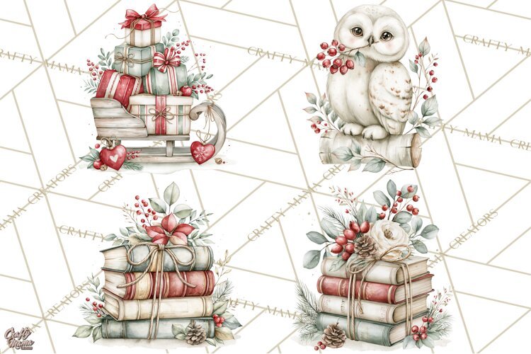 Watercolor Christmas Clipart PNG, Holiday Graphics PNG example image 1