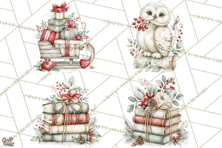 Watercolor Christmas Clipart PNG, Holiday Graphics PNG
