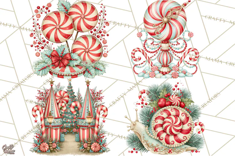 Whimsical Peppermint Garden PNG Christmas Clipart