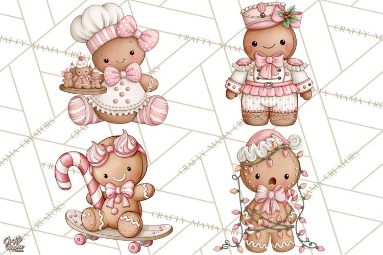 Pink Gingerbread Clipart PNG, Cute Christmas Gingerbread example image 1
