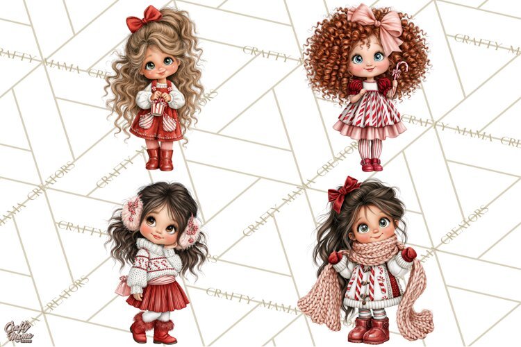 Candy Cane Christmas Girls Clipart PNG, Cute Holiday Kids example image 1