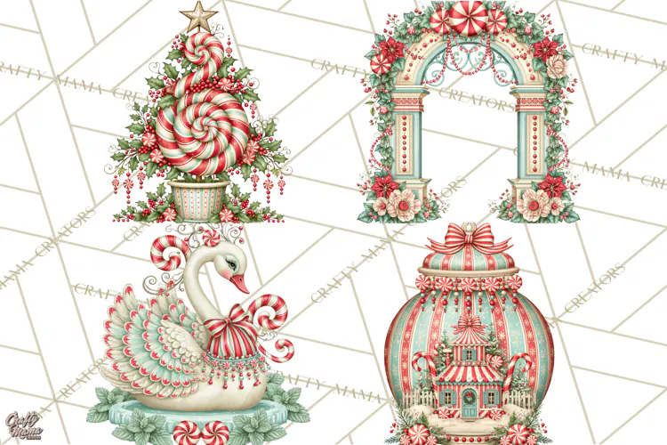 Whimsical Peppermint Garden PNG Christmas Clipart