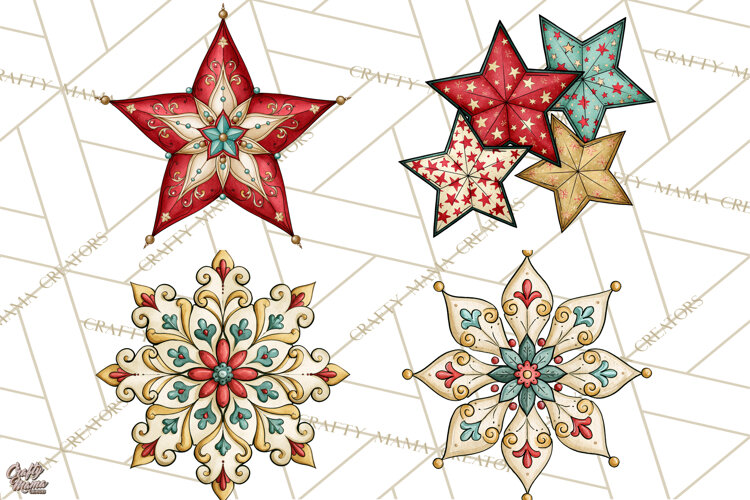 Vintage Christmas Clipart Accessories, Holiday Doodle PNG example image 1