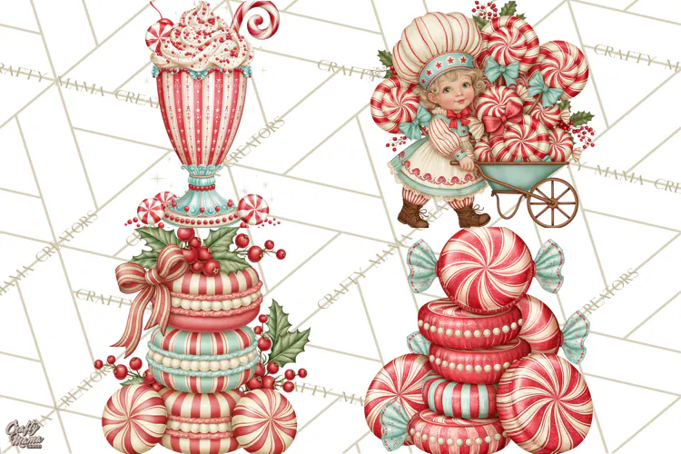 Whimsical Peppermint Bakery PNG Christmas Clipart