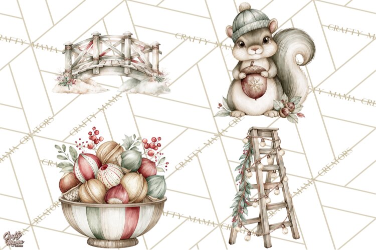 Watercolor Christmas Clipart PNG, Holiday Graphics PNG example image 1