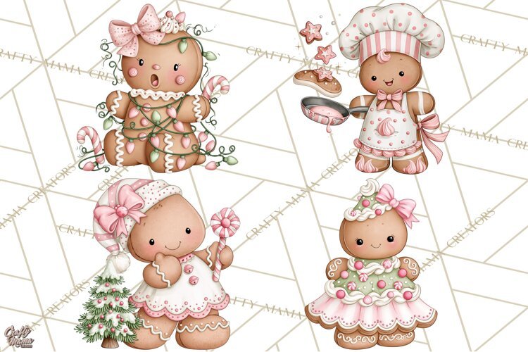 Pink Gingerbread Clipart PNG, Cute Christmas Gingerbread example image 1