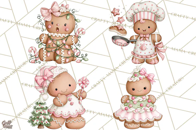 Pink Gingerbread Clipart PNG, Cute Christmas Gingerbread