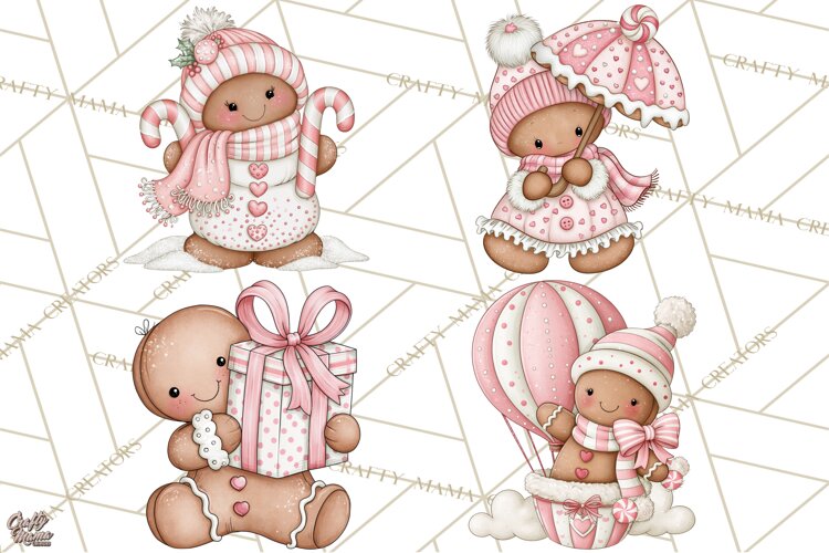 Pink Gingerbread Clipart PNG, Cute Christmas Gingerbread example image 1