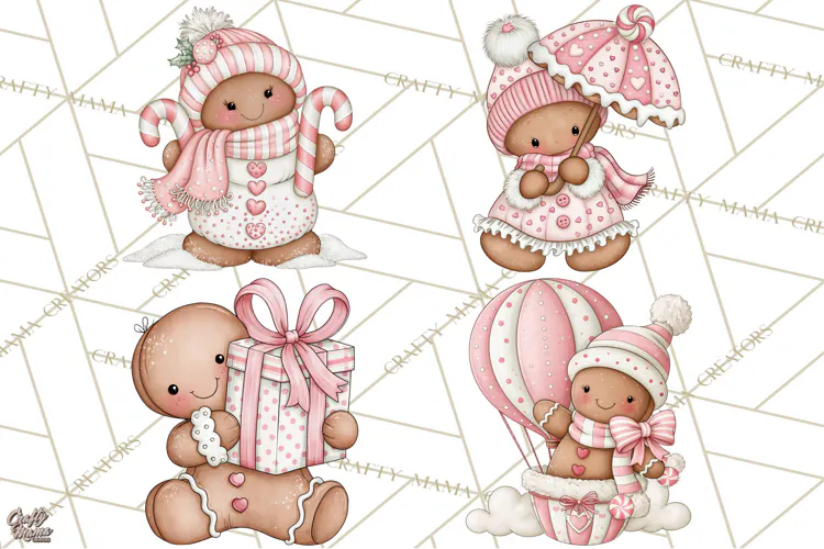 Pink Gingerbread Clipart PNG, Cute Christmas Gingerbread