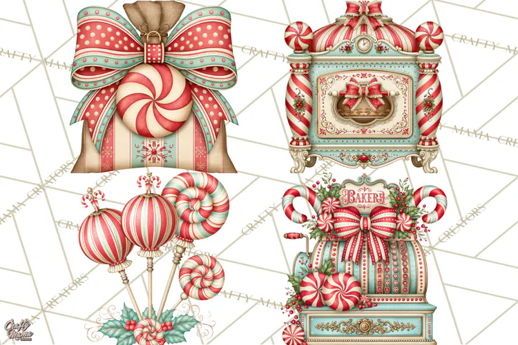 Whimsical Peppermint Bakery PNG Christmas Clipart