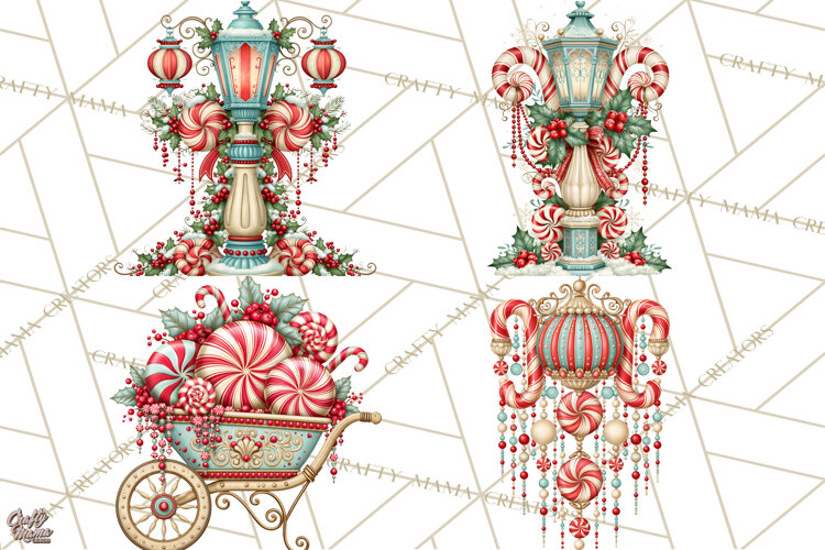 Whimsical Peppermint Garden PNG Christmas Clipart example image 1