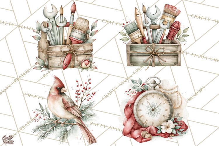 Watercolor Christmas Clipart PNG, Holiday Graphics PNG example image 1