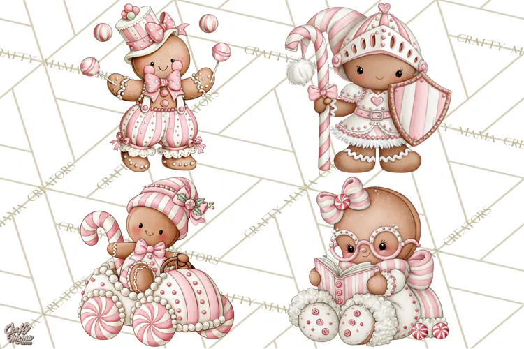 Pink Gingerbread Clipart PNG, Cute Christmas Gingerbread