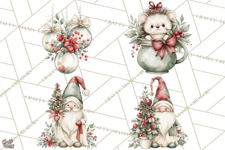 Watercolor Christmas Clipart PNG, Holiday Graphics PNG