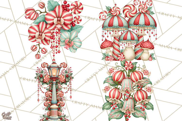Whimsical Peppermint Garden PNG Christmas Clipart example image 1