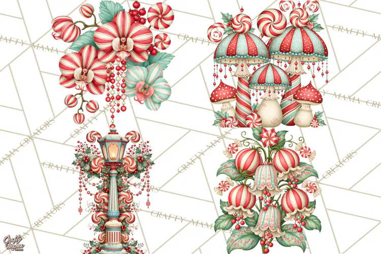 Whimsical Peppermint Garden PNG Christmas Clipart