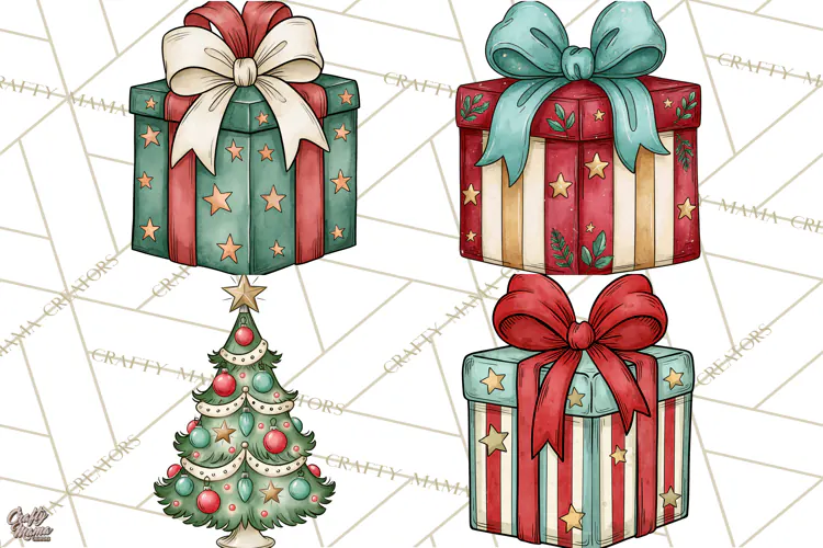 Vintage Christmas Clipart Accessories, Holiday Doodle PNG