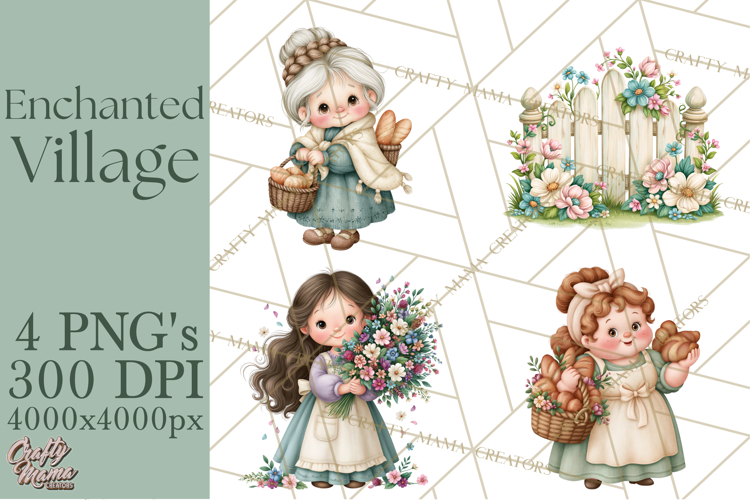 Enchanted Village Clipart PNG, Cozy Cottage Town