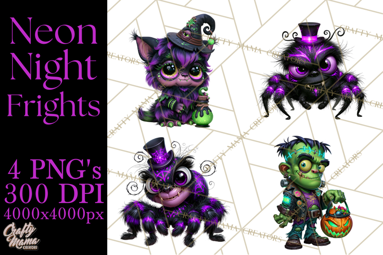 Neon Night Frights PNG Halloween Clipart