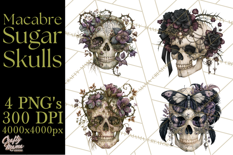 Macabre Sugar Skull Halloween Clipart PNG