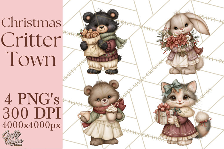 Christmas Critter Town Clipart PNG, Winter Holiday Town