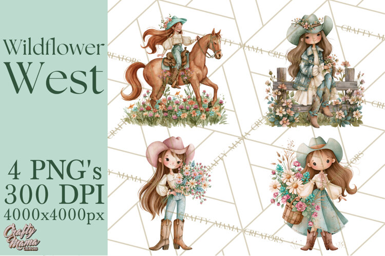Western Wildflowers Clipart PNG, Rustic Cowgirl