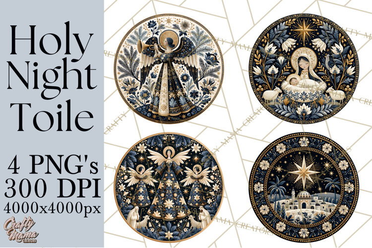 Sacred Christmas Toile Medallions PNG, Christian Christmas example image 1