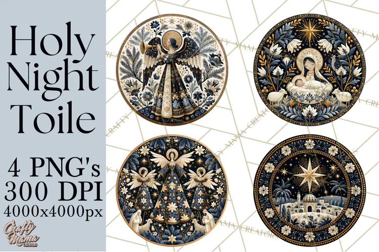 Sacred Christmas Toile Medallions PNG, Christian Christmas