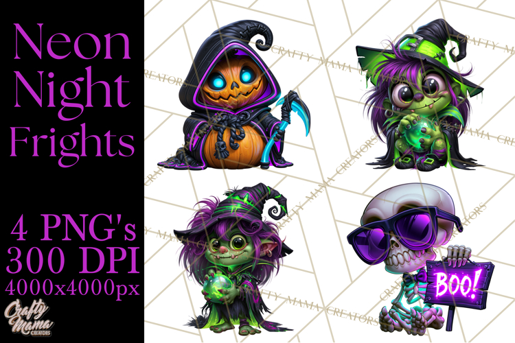 Neon Night Frights PNG Halloween Clipart