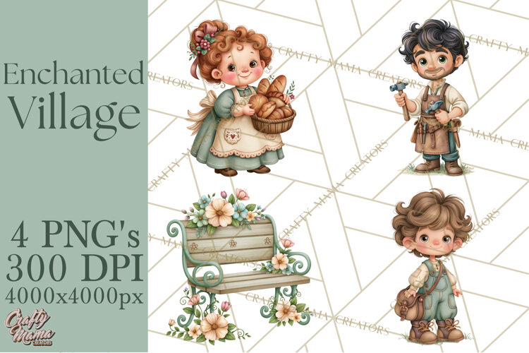 Enchanted Village Clipart PNG, Cozy Cottage Town example image 1
