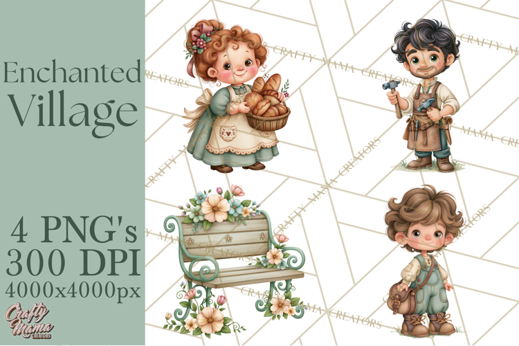Enchanted Village Clipart PNG, Cozy Cottage Town
