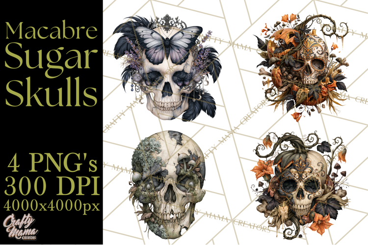 Macabre Sugar Skull Halloween Clipart PNG