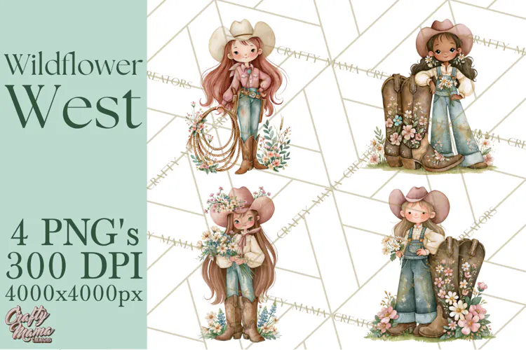 Western Wildflowers Clipart PNG, Rustic Cowgirl