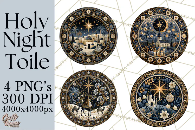 Sacred Christmas Toile Medallions PNG, Christian Christmas