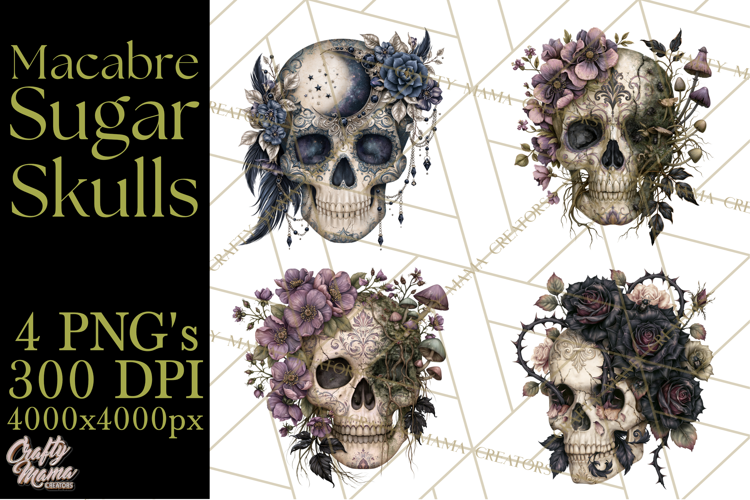 Macabre Sugar Skull Halloween Clipart PNG
