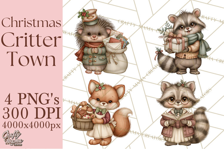 Christmas Critter Town Clipart PNG, Winter Holiday Town example image 1