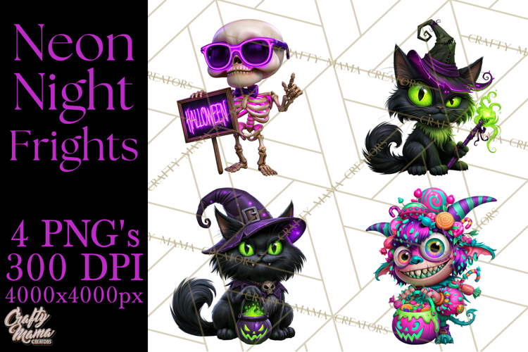 Neon Night Frights PNG Halloween Clipart
